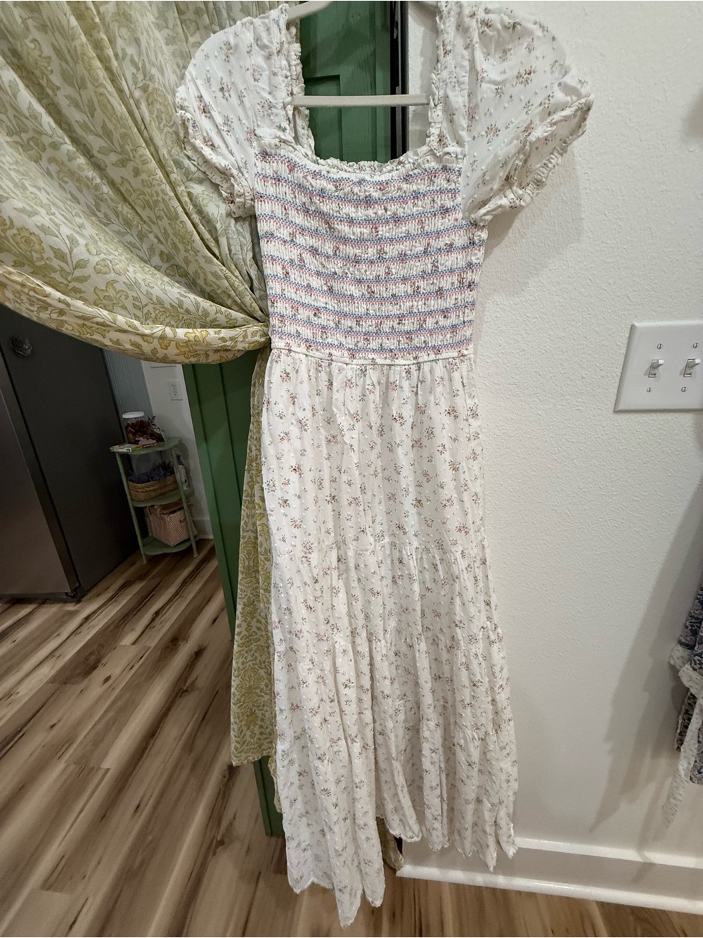Storia Cream Floral Maxi Dress with Pastel Smocked Bodice